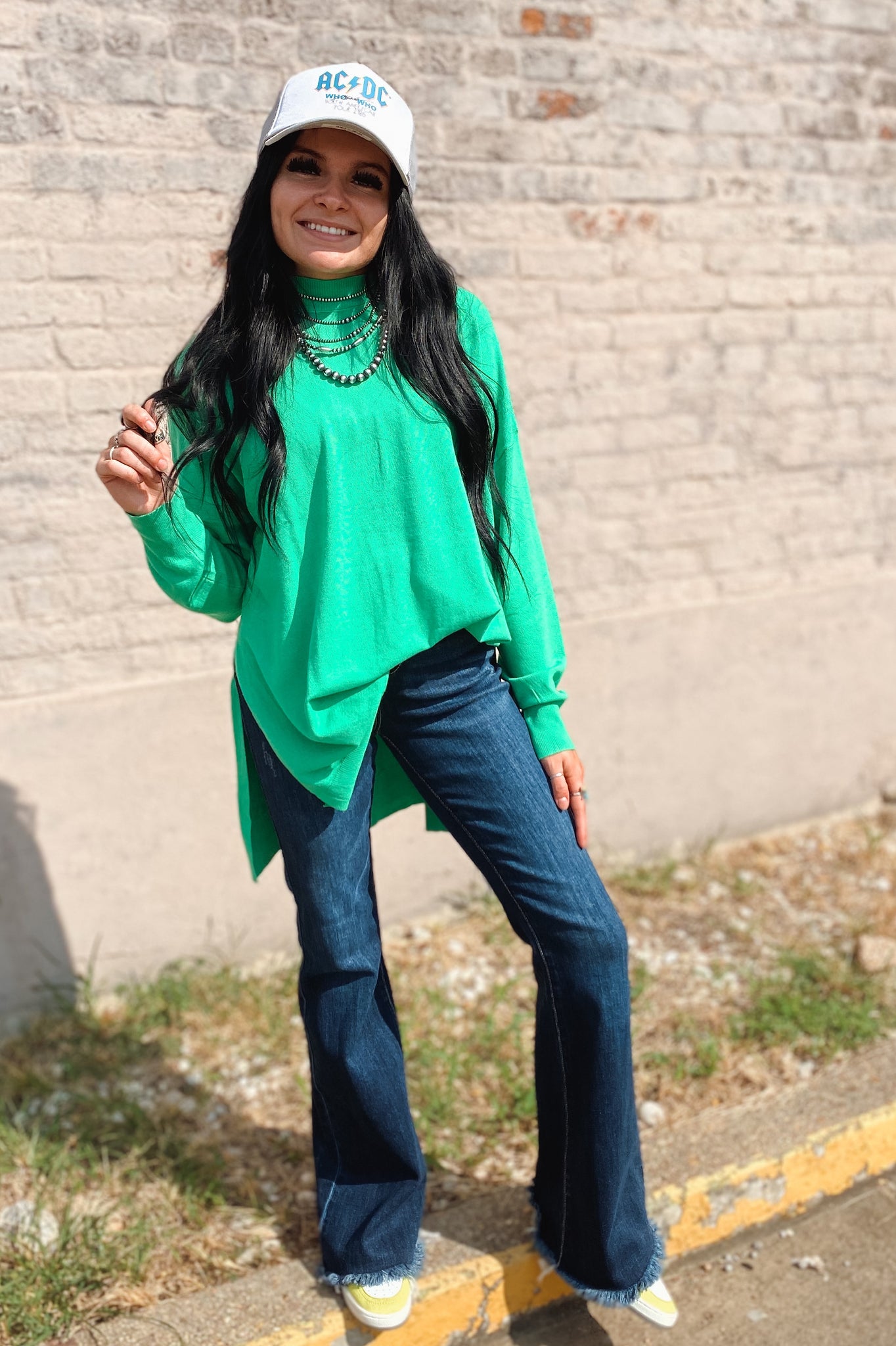 Kelly Green Oversized Side Slit Sweater