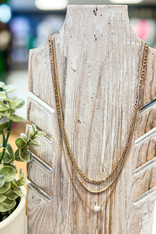 Triple Layer Rose Gold Pearl Necklace