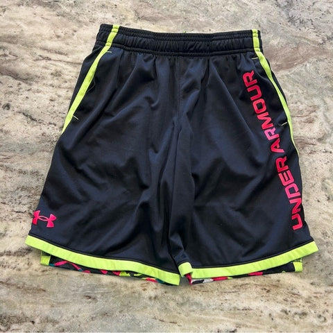 Under Armour UA Black Neon Loose Fit Athletic Shorts Size Youth Medium