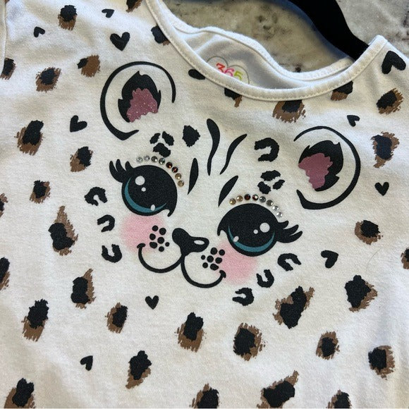 Girls Cat w Rhinestones Long Sleeve Graphic Top Size 8