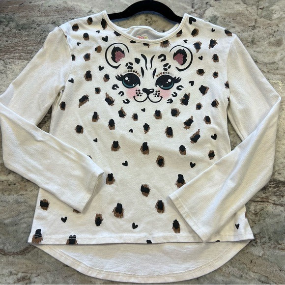 Girls Cat w Rhinestones Long Sleeve Graphic Top Size 8