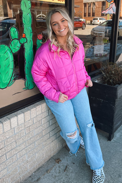 Fuchsia Pink Quilted Puffer Coat