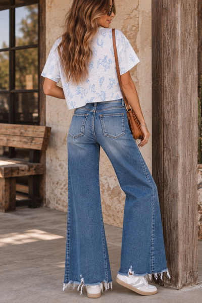The Sadie Raw Hem Wide Leg Jeans