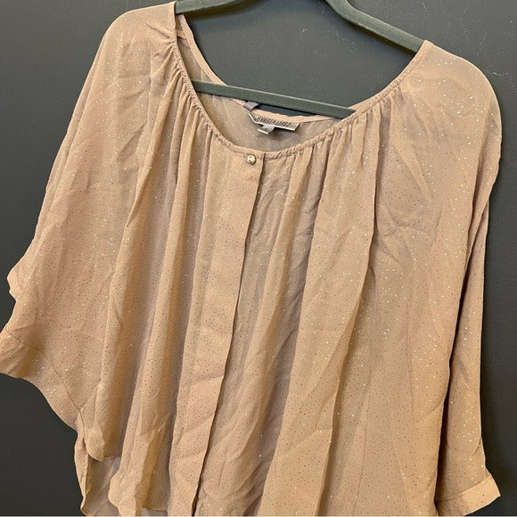 Jennifer Lopez Tan Shimmer Dolman Short Sleeve Blouse Medium