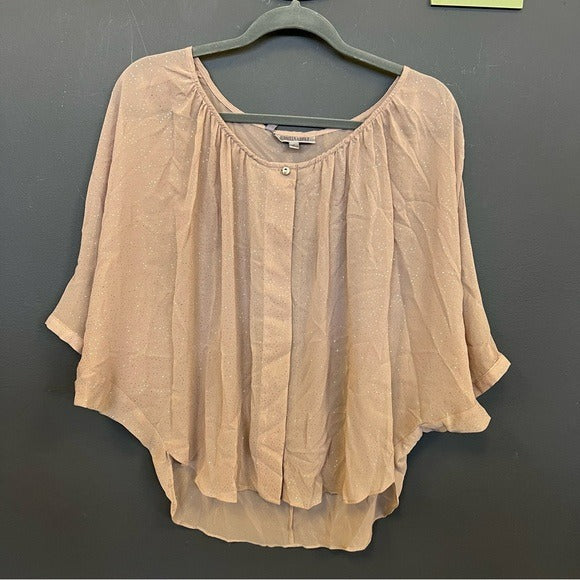 Jennifer Lopez Tan Shimmer Dolman Short Sleeve Blouse Medium