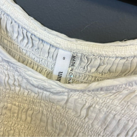 Glam Smocked Bubble Sleeve White Crop Top Small