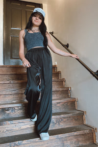 Black Satin Wide Leg Pants