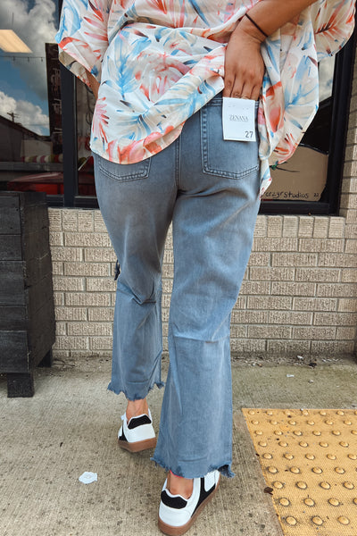 Acid Wash Distressed Cropped Jeans - Blackberry