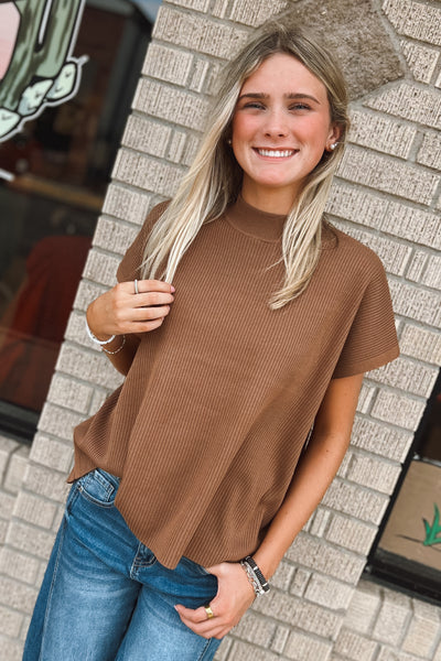 Mock Neck Deep Camel Sweater
