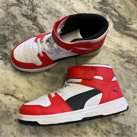 Puma Rebound V6 Boys High Top Red + Black Sneakers Size 1C