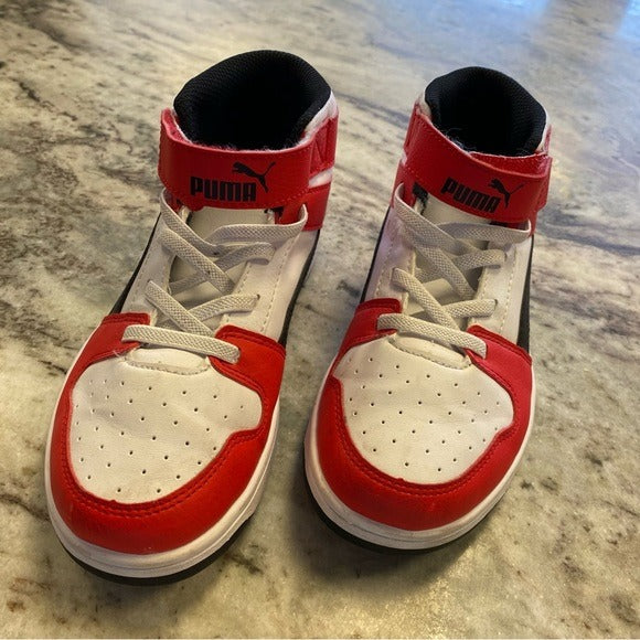 Puma Rebound V6 Boys High Top Red + Black Sneakers Size 1C