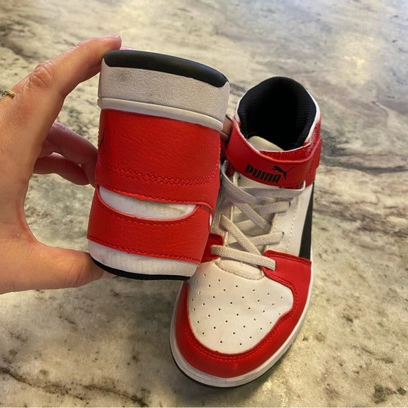 Puma Rebound V6 Boys High Top Red + Black Sneakers Size 1C
