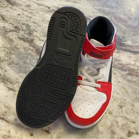 Puma Rebound V6 Boys High Top Red + Black Sneakers Size 1C