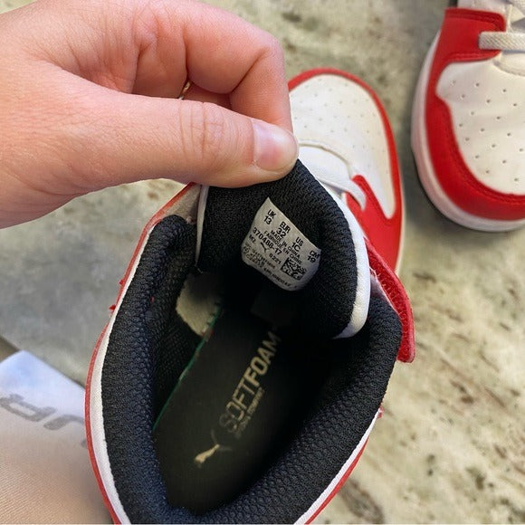 Puma Rebound V6 Boys High Top Red + Black Sneakers Size 1C