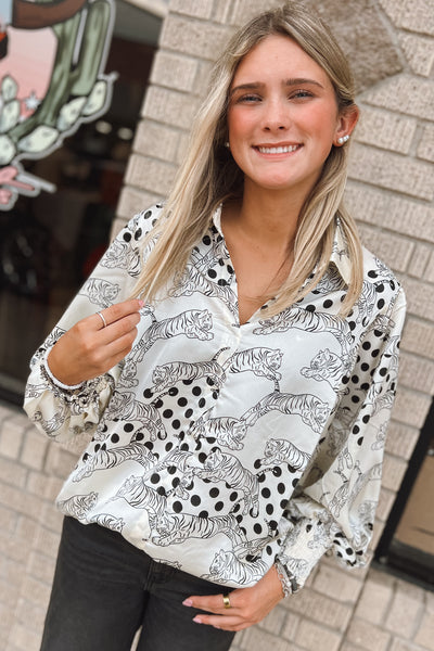 Wild Side Satin V-Neck Blouse