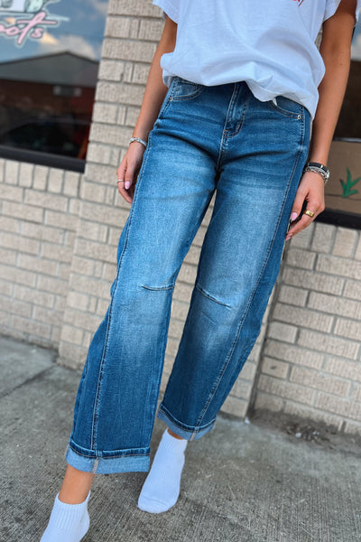 Medium Washed Barrel Jeans