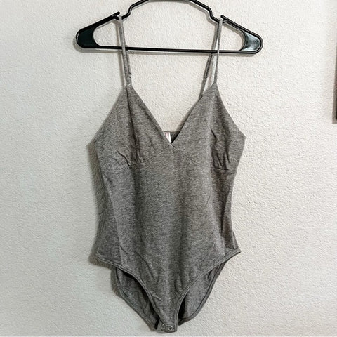 Gray Basic V-Neck Bodysuit Large