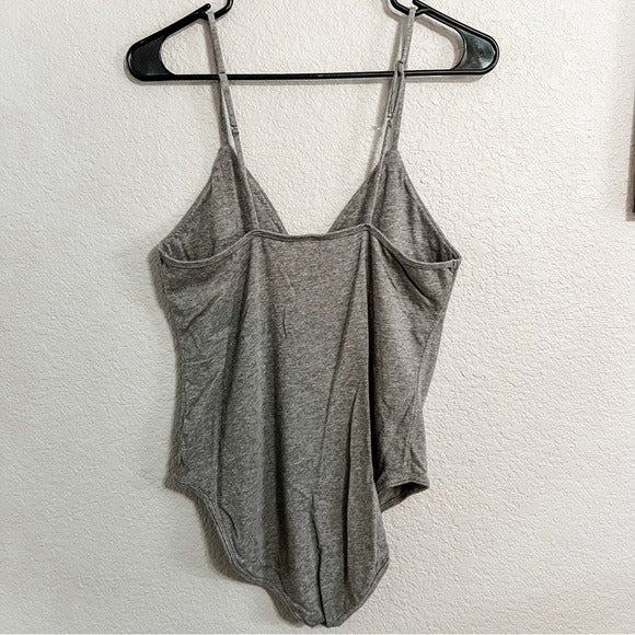 Gray Basic V-Neck Bodysuit Large