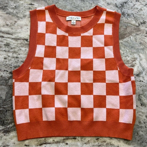 She + Sky Checkered Sweater Vest Size Large