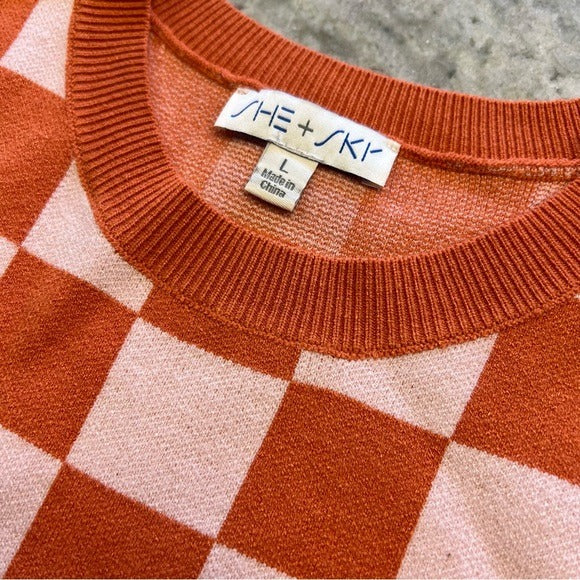 She + Sky Checkered Sweater Vest Size Large