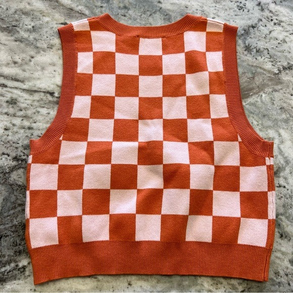 She + Sky Checkered Sweater Vest Size Large