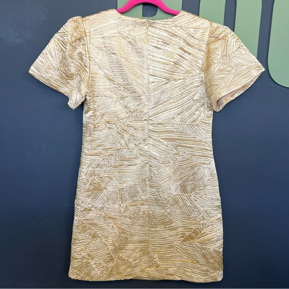 NWT She + Sky Boutique Gold Crinkle Short Sleeve Metallic Party Dress