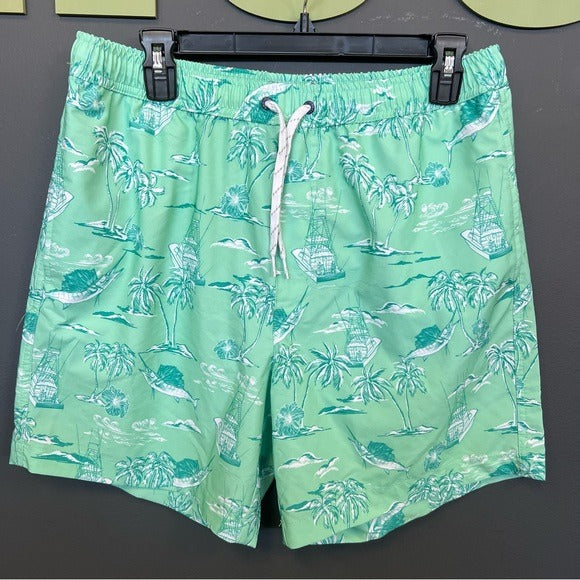 Mint Green Tropical Lined Swim Trunks Size Medium