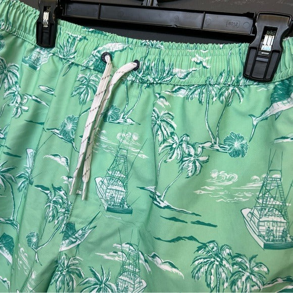 Mint Green Tropical Lined Swim Trunks Size Medium