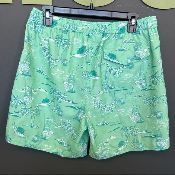 Mint Green Tropical Lined Swim Trunks Size Medium