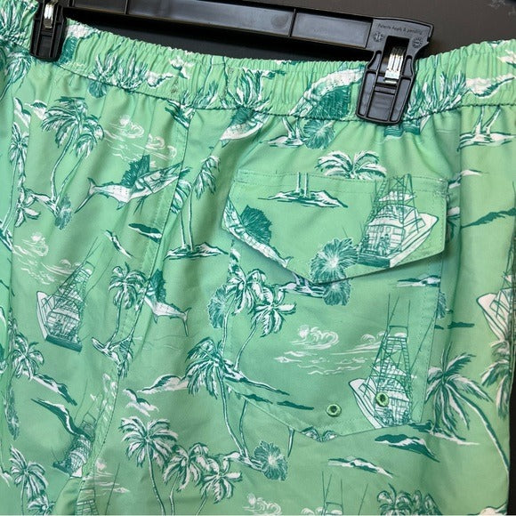 Mint Green Tropical Lined Swim Trunks Size Medium