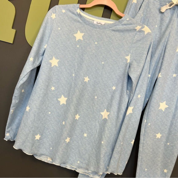 NWT Roudelain Waffle Knit Light Blue Pajama Set Jogger Pants Long Sleeve Small