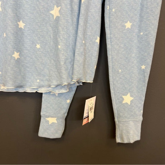NWT Roudelain Waffle Knit Light Blue Pajama Set Jogger Pants Long Sleeve Small