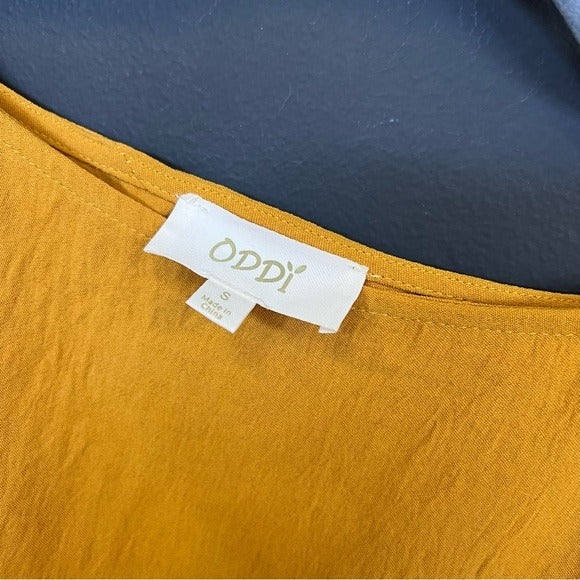 Oddi Mustard Yellow Peplum Bubble Sleeve Blouse Small