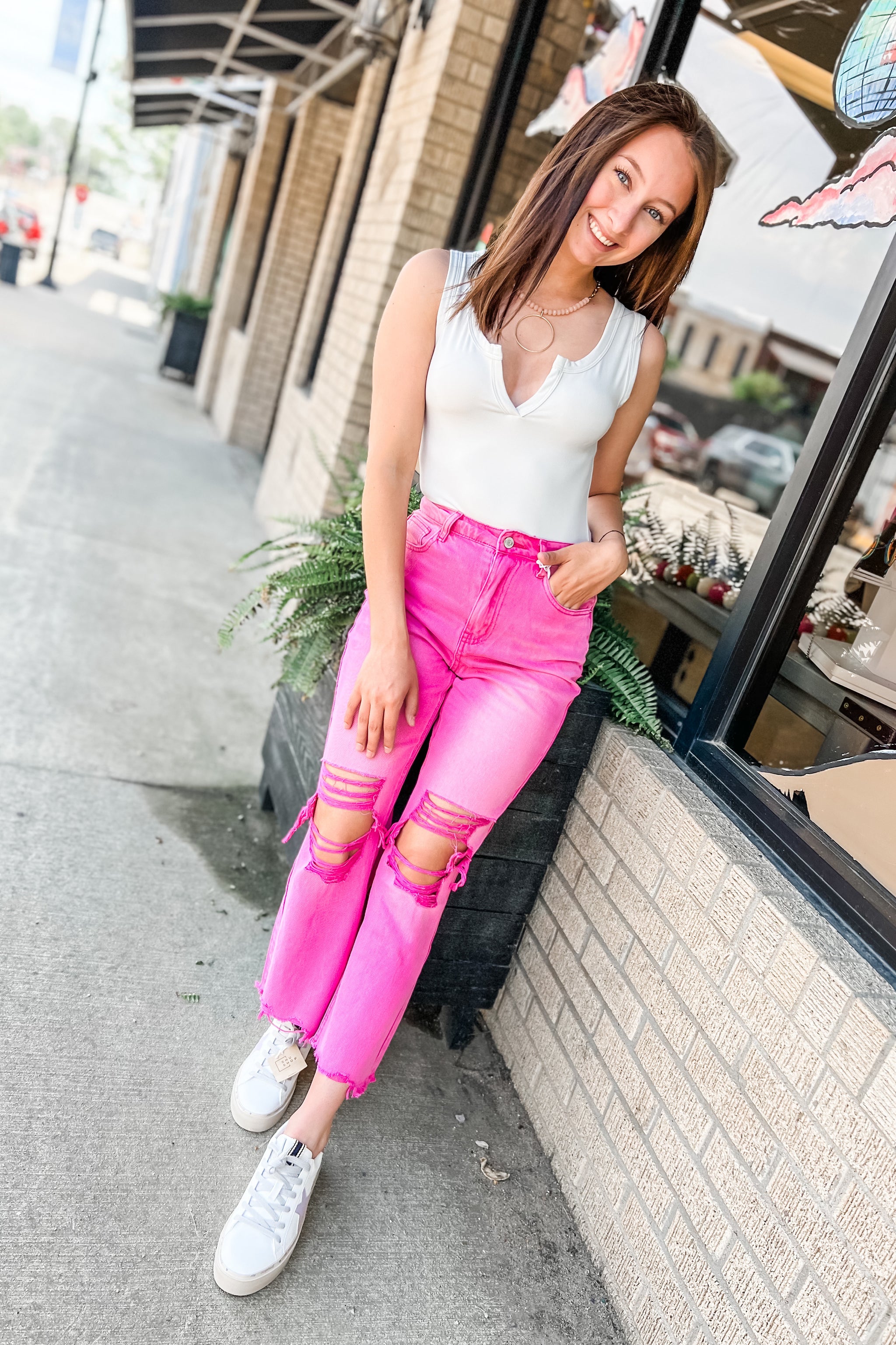 Acid Wash Distressed Cropped Jeans - Magenta – Southern Roots Boutique