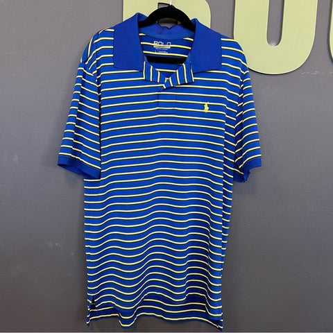 Polo Ralph Lauren Sport Blue + Yellow Striped Collared Top Boys Size Large