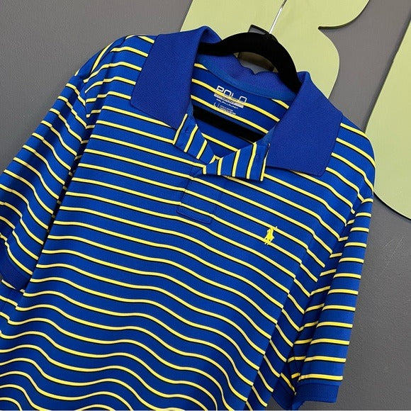 Polo Ralph Lauren Sport Blue + Yellow Striped Collared Top Boys Size Large