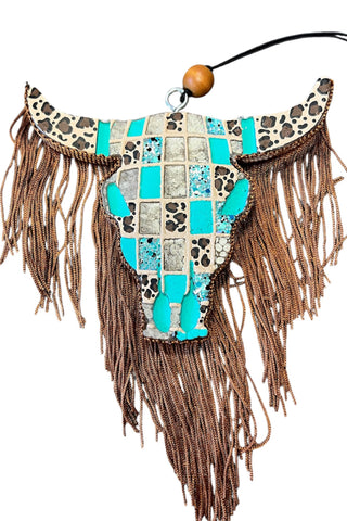 Leopard Turquoise Skull Fringe Freshie