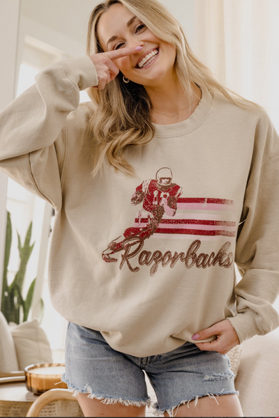 LivyLu Mono QB Razorbacks Thrifted Sweatshirt
