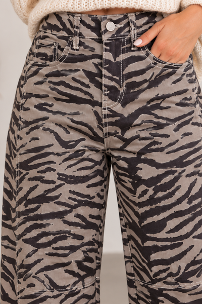 Wild Side Zebra Print Barrel Jeans
