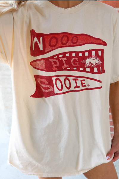 LivyLu Arkansas Razorbacks Pennant Thrifted Tee