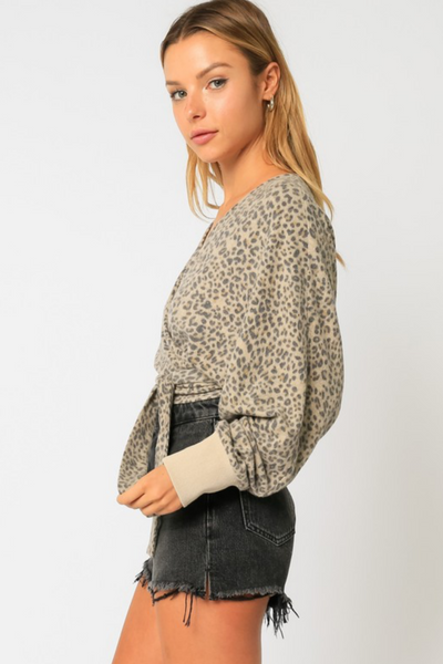 Brushed Leopard Wrap Sweater