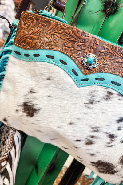 Turquoise Fringe Cowhide Crossbody