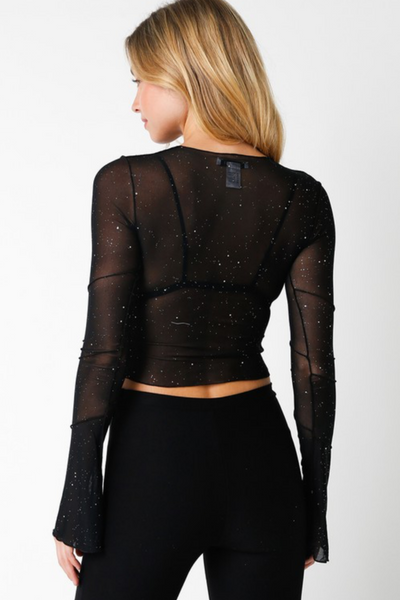 The Nellie Black Mesh Sparkle Top