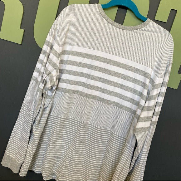 Cremieux Long Sleeve Striped Gray + White Men's Top XL