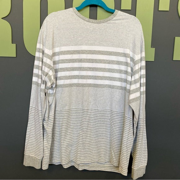 Cremieux Long Sleeve Striped Gray + White Men's Top XL