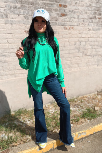 Kelly Green Oversized Side Slit Sweater