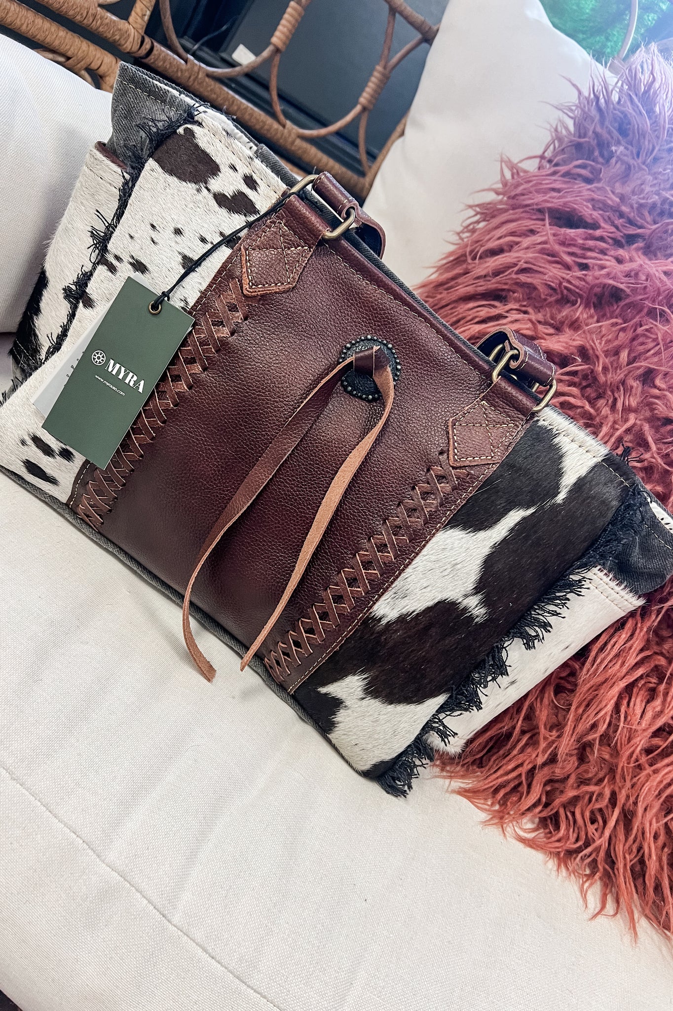 The Rosie Cross Stitched Cowhide Bag