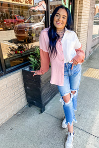 Pink + Mauve Color Block Button Down Top