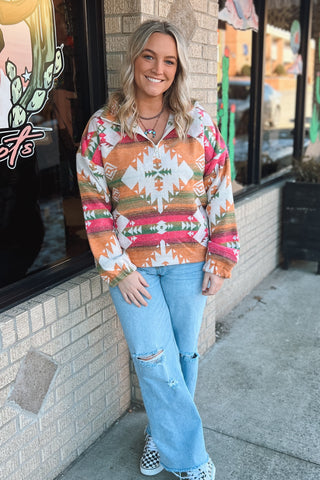 Pink Aztec Quarter Zip Pullover