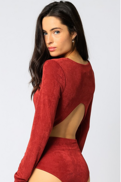 Rust Square Neck Open Back Bodysuit